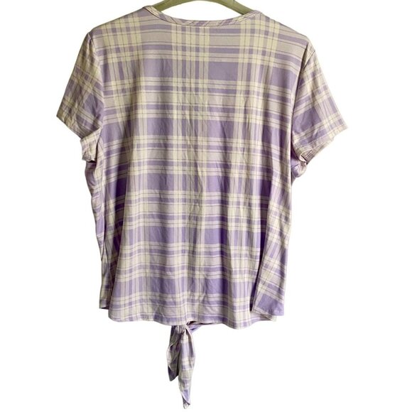 C'est La Vie Purple White Short Sleeve Top Front Tie Large NEW Super Soft - Picture 5 of 7